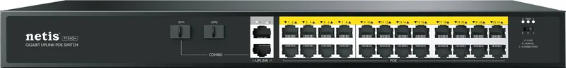 Netis Switch POE P124GH - 24 Puertos POE (100 Mbps) y 4 Puertos Uplink (1000 Mbps), 360W, Watch Dog, Plug Play, 250 Mts de Alcance, No Administrable