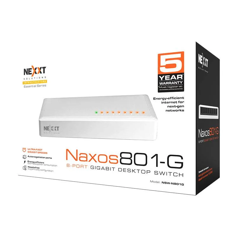 Switch Nexxt Essential de 8 puertos Gigabit - 1 Gbps, 110/220 V NSW-N801G NW235NXT03