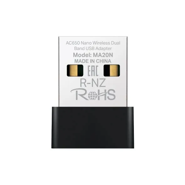 Adaptador USB inalámbrico nano de doble banda AC650 (HMA20N) Velocidad Wi-Fi Velocidades de hasta 433 Mbps (5 GHz) + 200 Mbps (2 - 4 GHz) MERCUSYS