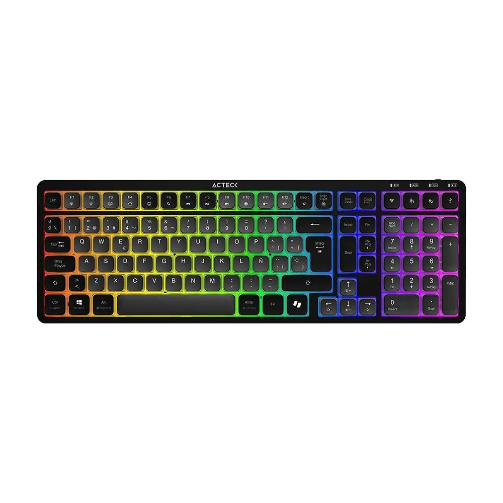 Teclado Inalámbrico RGB Techno PRO TI790 Acteck Elite Series Iluminación RGB - Teclado Multidispositivo Inalámbrico, Dongle 2.4Mhz, Bluetooth Negro