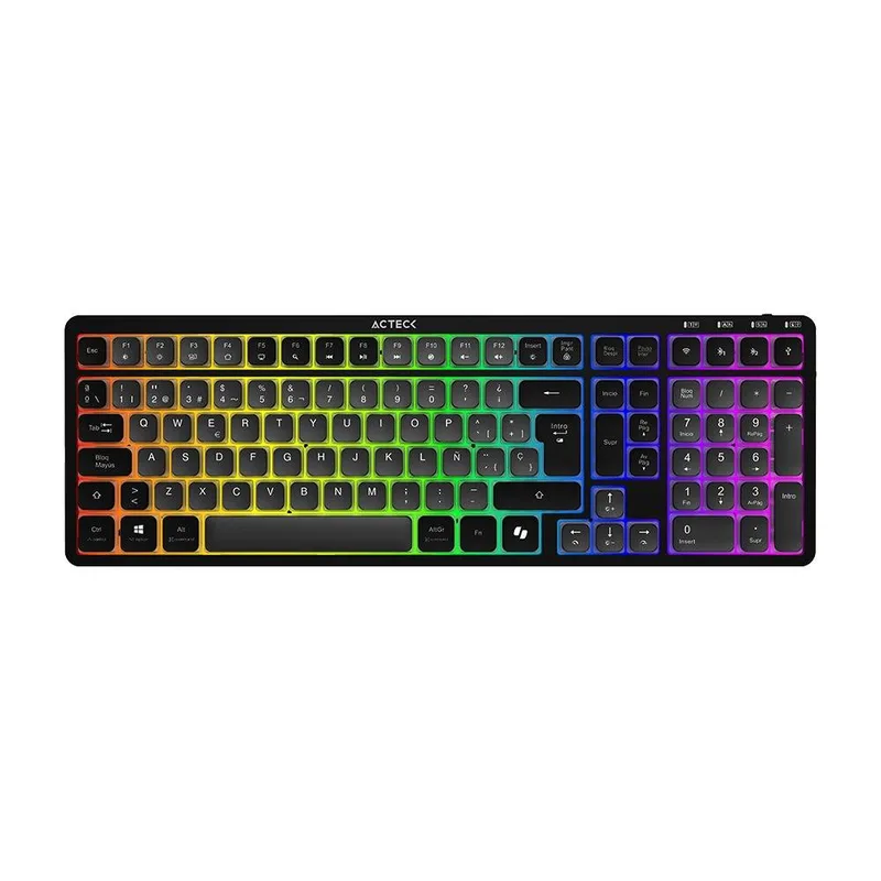 Teclado Inalámbrico RGB Techno PRO TI790 Acteck Elite Series Iluminación RGB - Teclado Multidispositivo Inalámbrico, Dongle 2.4Mhz, Bluetooth Negro