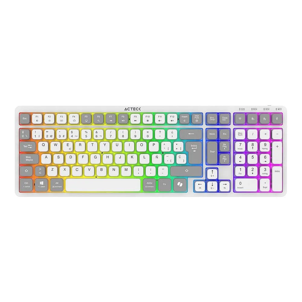 Teclado Inalámbrico RGB Techno PRO TI790 Acteck Elite Series Iluminación RGB - Teclado Multidispositivo Inalámbrico, Dongle 2.4Mhz, Bluetooth, Cable
