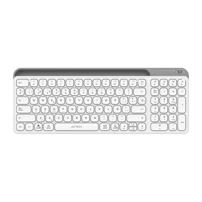 Teclado Inalámbrico Multidispositivos AC-940115 INSPIRE TREK TI747 Acteck Elite Series Bluetooth 5.1 - Dongle 2.4 MHz Blanco