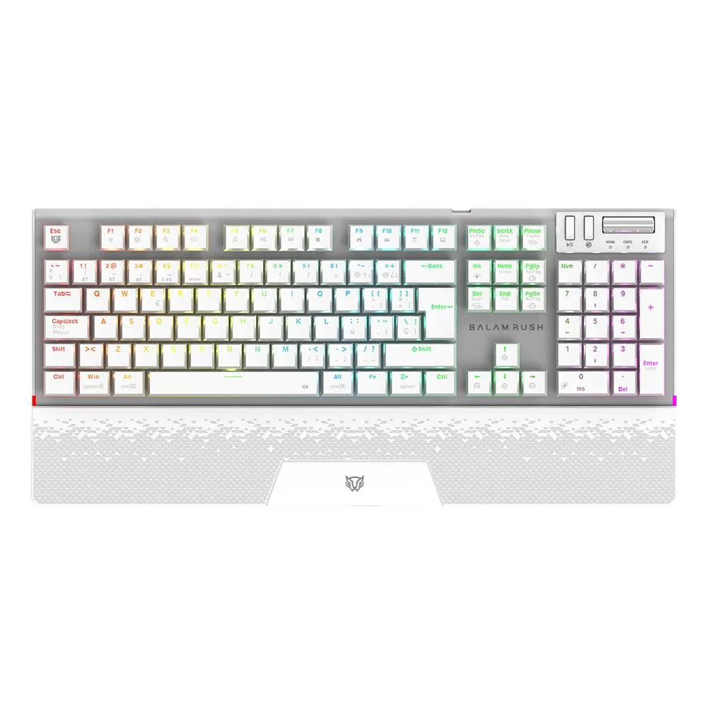 Teclado Gamer Inalámbrico DOMINATE EXPERT GK9791 Balam Rush Legend Series Conecta hasta 5 Dispositivos - Color Blanco, BR-940399