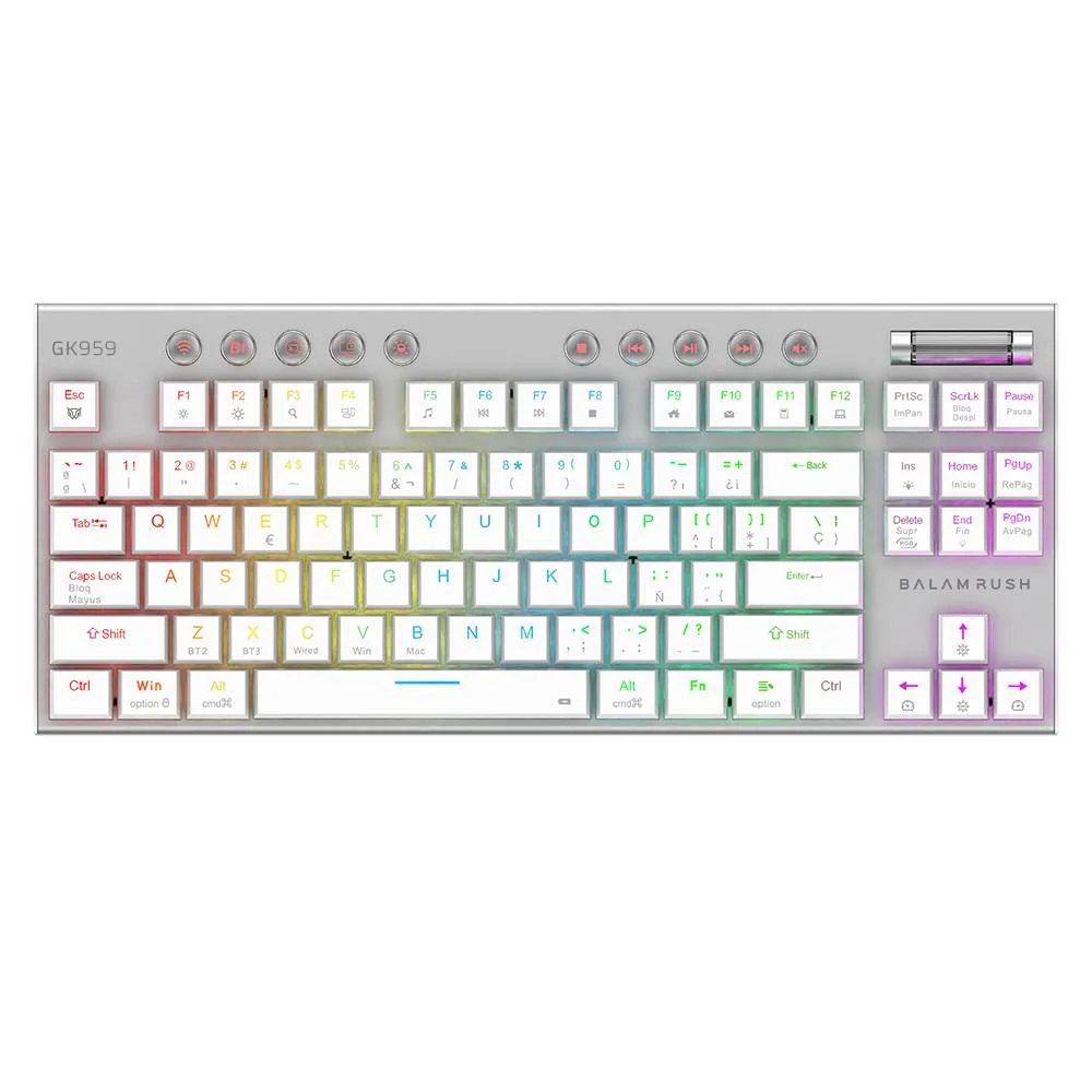 Teclado Gamer Inalámbrico DOMINATE EXPERT GK959 Balam Rush Legend Series Conecta Multidispositivo - Color Blanco, BR-940412