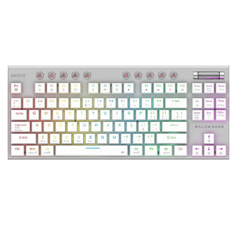 Teclado Gamer Inalámbrico DOMINATE EXPERT GK959 Balam Rush Legend Series Conecta Multidispositivo - Color Blanco, BR-940412