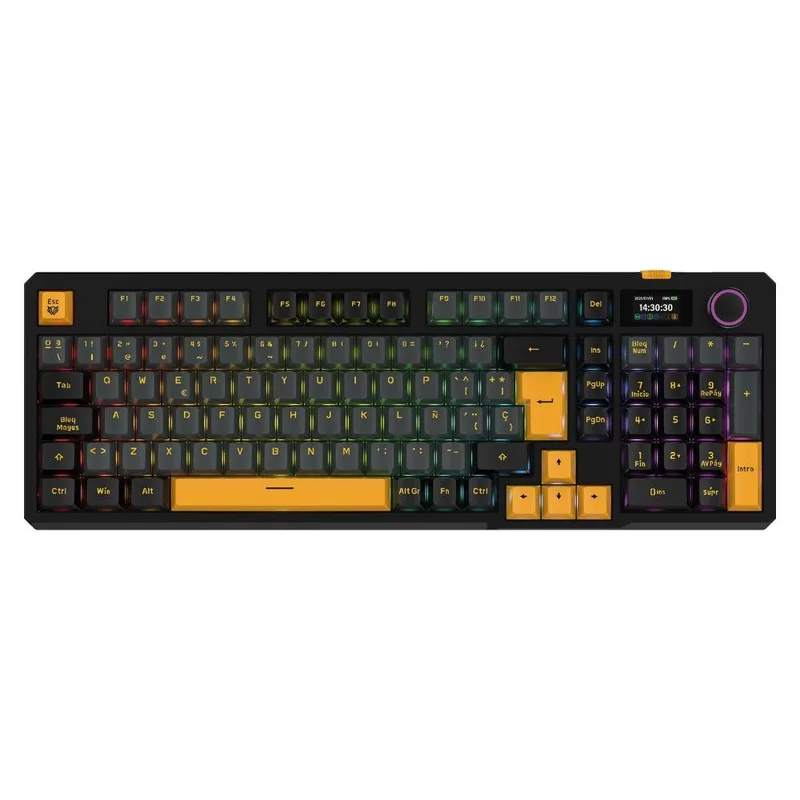 Teclado Gamer Inalámbrico DEFEAT LEVEL GK3 Balam Rush Pantalla Inteligente IPS 1.14 pulgadas Amarillo BR-942492