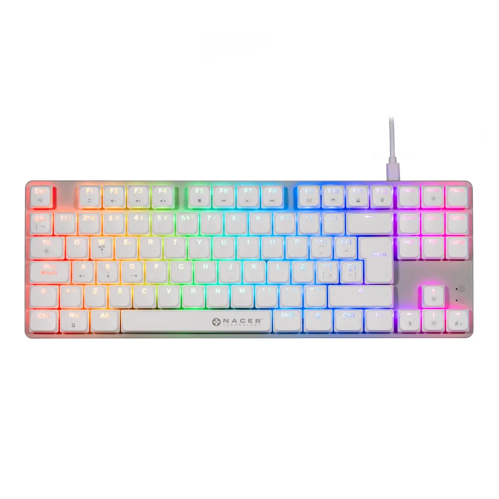 Naceb Teclado Mecanico TKL Gamer Low Profile RGB 80 K1009 87 Teclas Full Blancas Naceb Gaming Blanco NA-0971