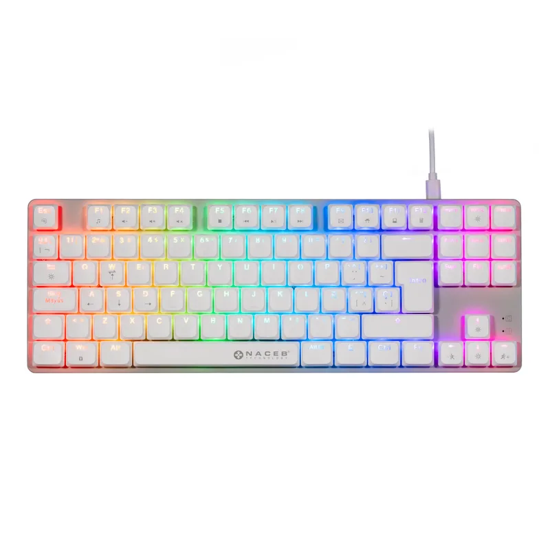 Naceb Teclado Mecanico TKL Gamer Low Profile RGB 80 K1009 87 Teclas Full Blancas Naceb Gaming Blanco NA-0971