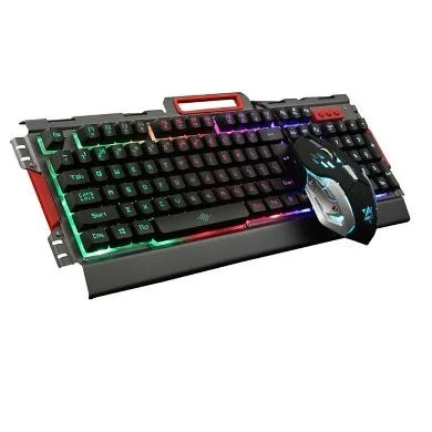Kit de Teclado y Mouse Gaming BROBOTIX 188533-2 - USB, alámbrico, color humo Negro/Plata/Humo