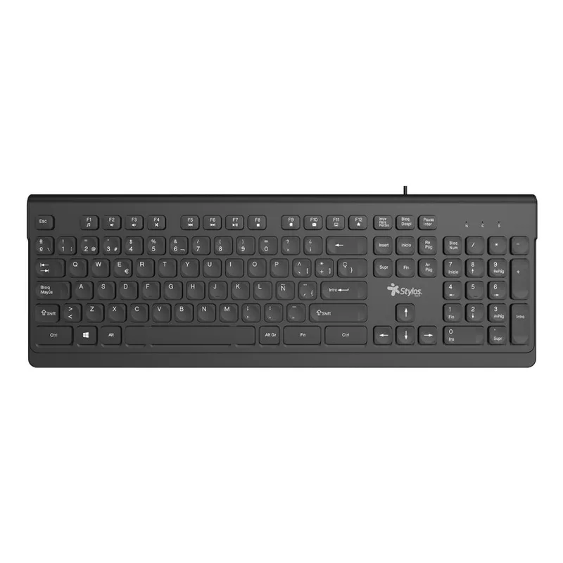 Teclado Alámbrico Stylos STPTEC6B Membrana 100 104 Teclas Conexión USB A 1.5m Negro