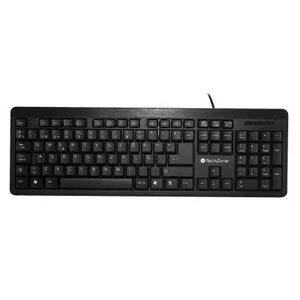 Teclado alámbrico Grimly TechZone - con conexión USB, 104 teclas tipo QWERTY, 1 año de garantía Negro TZ16TEC01-ALA