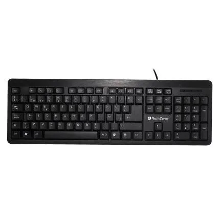 Teclado alámbrico Grimly TechZone - con conexión USB, 104 teclas tipo QWERTY, 1 año de garantía Negro TZ16TEC01-ALA