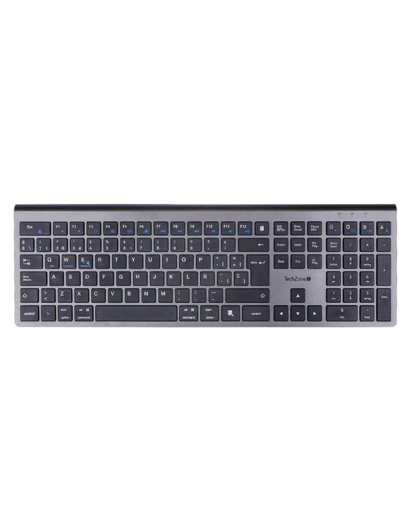 Teclado HEFESTOS recargable con conexión Bluetooth TECHZONE TZACTCB01 color plata - QWERTY. Compatibilidad: Windows, Android y MacOS Negro