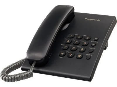 PANASONIC Telefono analogico - control de volumen, ajuste de tono, Flash, Redial, pared/escritorio, Negro KX-TS500MEB