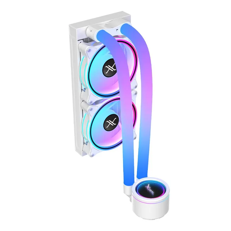 Enfriamiento Liquido Xzeal 240mm Redondo XZ413 para CPU 2 Fan x120mm Mangueras ARGB 3 pines + PWM 4 pines + Seguro para INTEL/AMD Blanco 1800 RPM