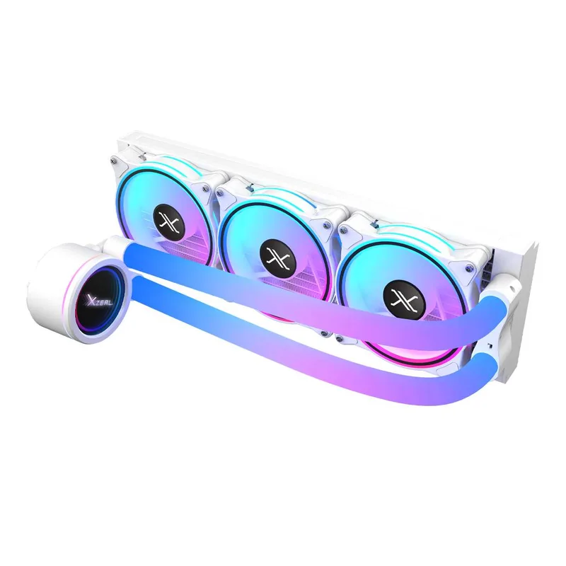 Enfriamiento Liquido Xzeal 360mm Redondo XZ414 para CPU 3 Fan x120mm Mangueras ARGB 3 pines + PWM 4 pines + Seguro para INTEL/AMD Blanco 1800 RPM
